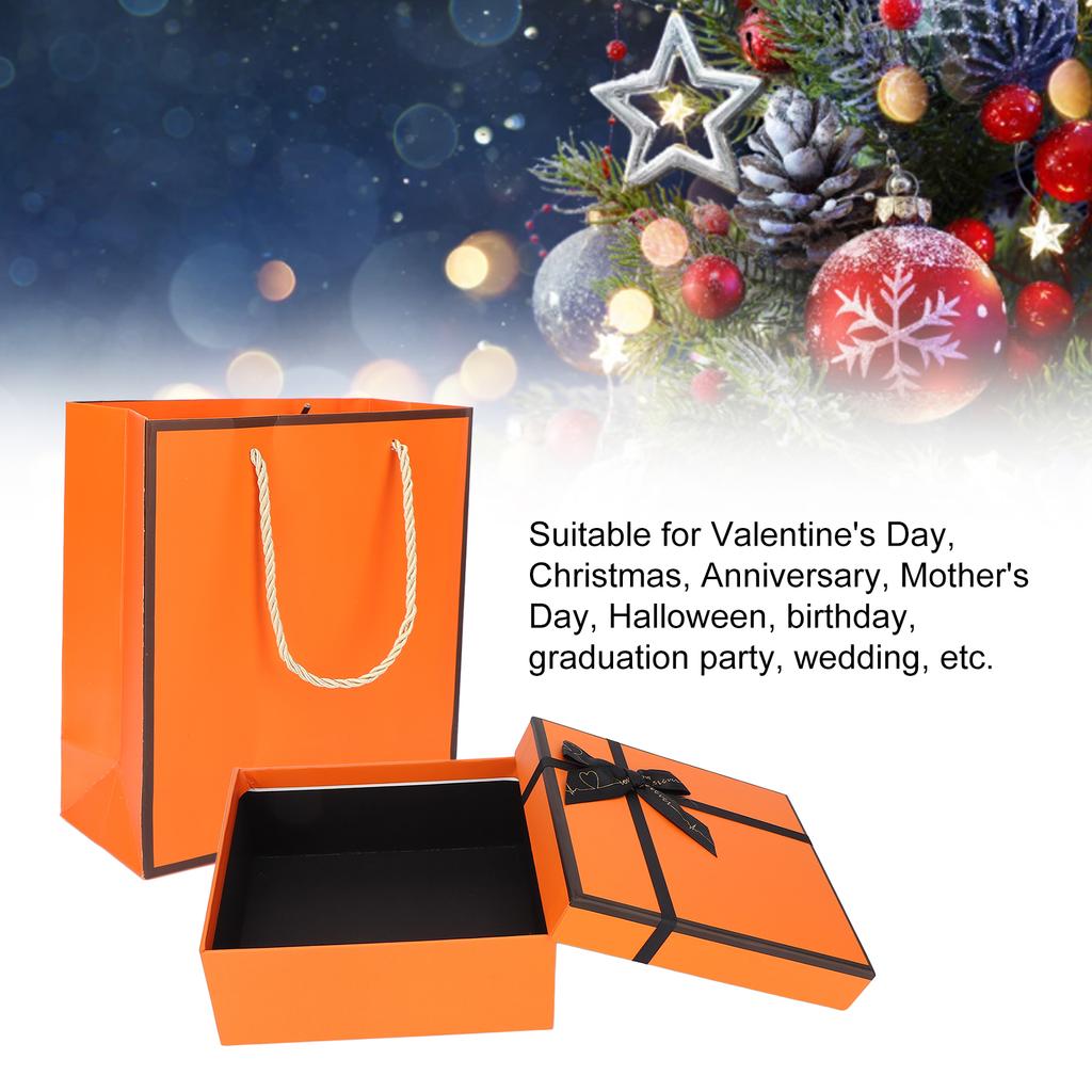 Gift Wrapping Boxes Set Orange Gift Packaging Box with Cover Ribbon Bag for Christmas Birthday Anniversary