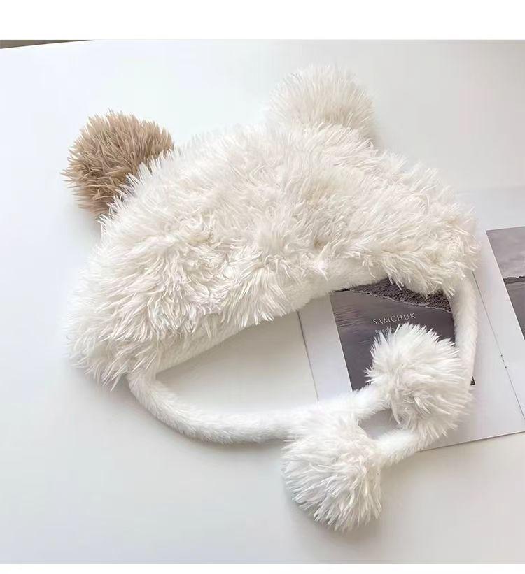 Urocza dwukolorowa pluszowa czapka szczeniaka z rumieńcami i nausznikami dla studentek