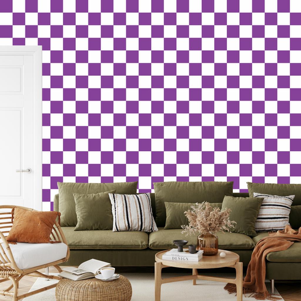 Checkerboard Wallpaper Purple for Living Room and Bedroom 50x1000