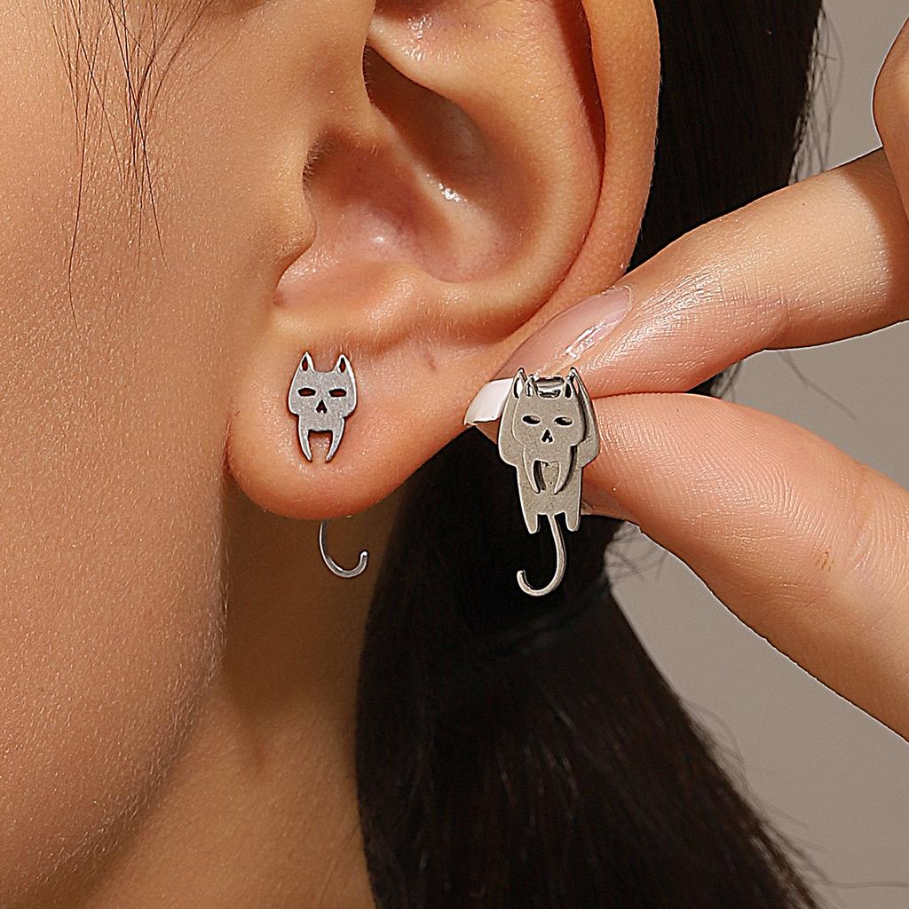 Retro Minimalist Geometric Square Detachable Triangles Stainless Steel Stud Earrings for Women Fashion Zircon Accessories Party