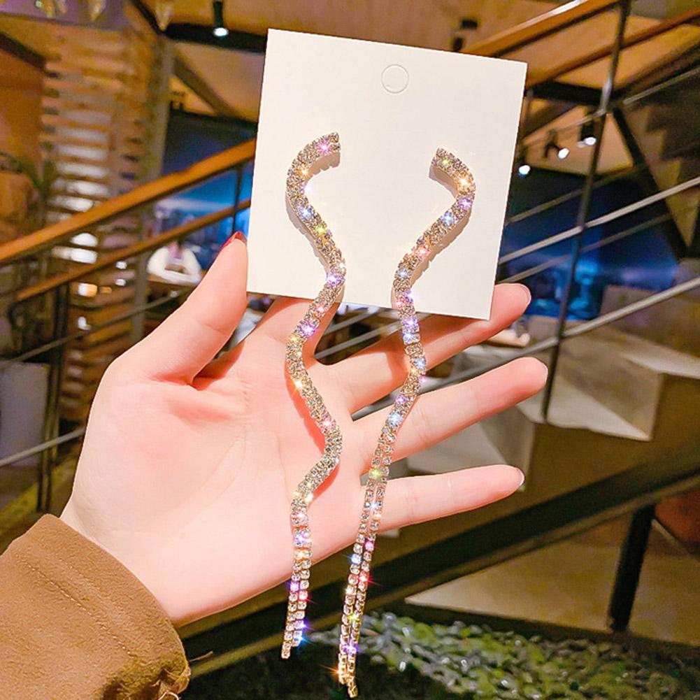 Damen Wellen Tropfen Statement Strass Quaste Perlen Ohrringe Schmuck