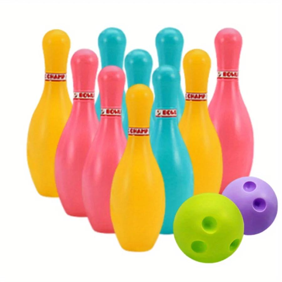 12pcs/set Mini Plastic Bowling Set 10 Pins 2 Balls Beginner Friendly Indoor Outdoor Sports Game Fun Party Activity Great JXB