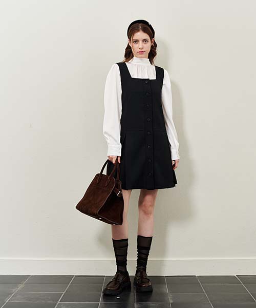 PLUNASTUDIO Square Pleated Dress_Black