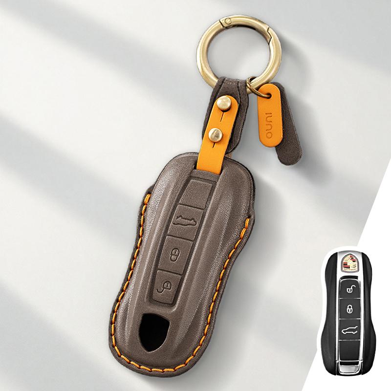 

Genuine Leather Protector for Porsche Cayenne Panamera Macan Cayman 911 718 918 958 Key Case Cover Fob серый