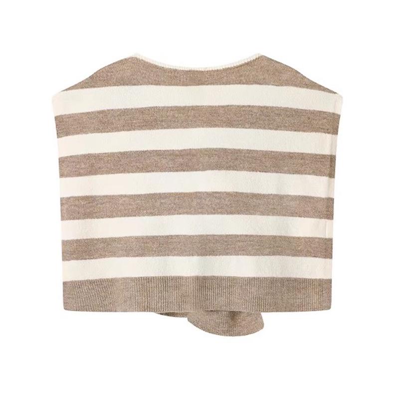 Koreanisches Drama Inspiriertes Gestreiftes Schal-Cardigan mit Nackenschutz - Vielseitige Damenstrick-Schulterbedeckung