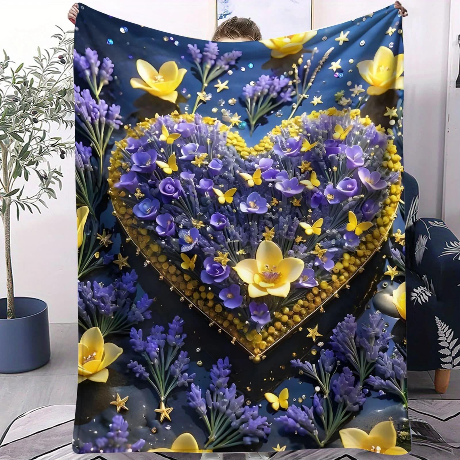 

Lavender Heart Butterfly Fleece Blanket - Elegant Throw for Bedroom Living Room Decor Perfect for Romantic Couples & Floral Fans 70x100cm білий