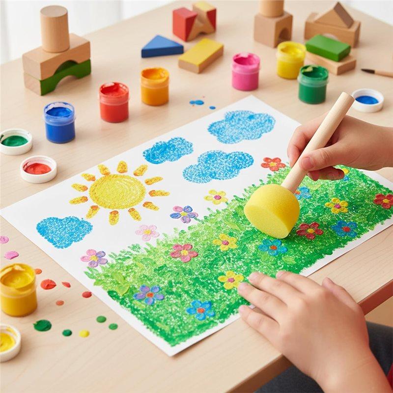 Kids Arts For Acrylic For Painting, 90Pcs Round Sponge Brush Set-4 Sizes Foam Paint Brushes Stencil For Painting