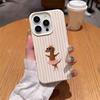 Cute Ballet Dachshund Dog Phone Case For iPhone 17 16 15 14 13 12 11 Pro Max Pink Stripes INS Aesthetic Shockproof Cover