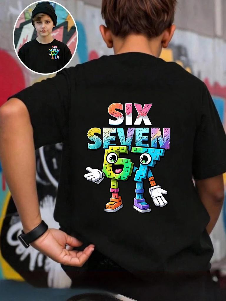 Six Seven 67 Funny Brainrot Italian Short Sleeve Kids Crewneck Tee Boys Girls Summer Cute Hot Street Age 3-14
