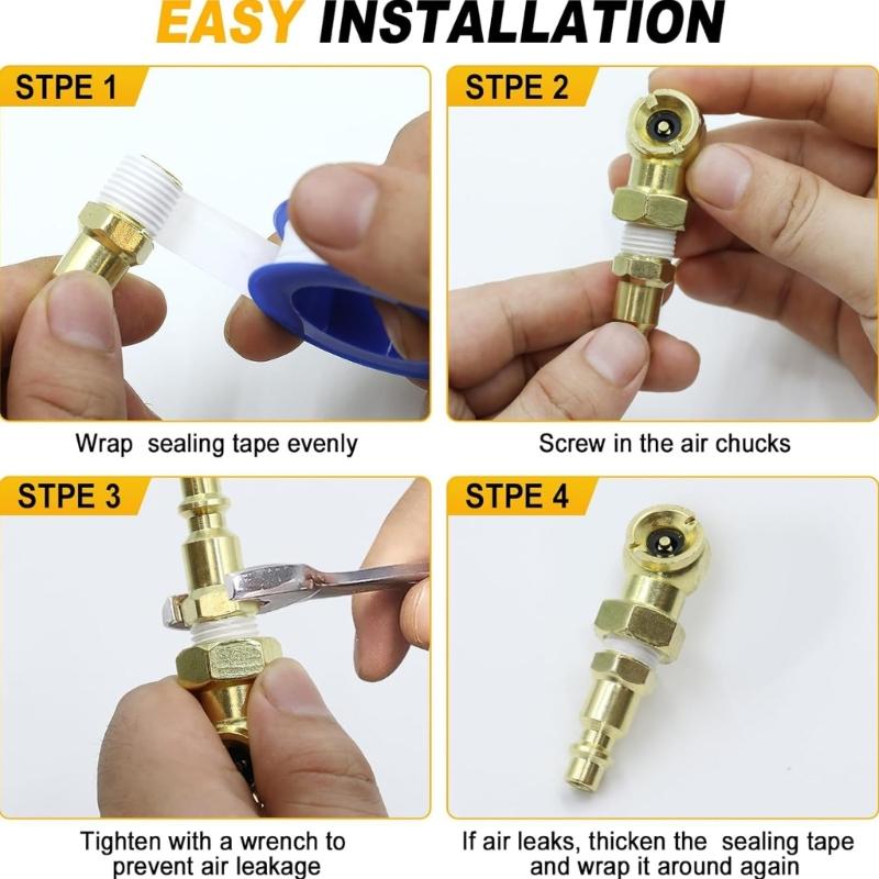 Quick Release 1/4NPT Brass Air Nozzle Coupler Corrosion Resistant Easy Tool Free Installation for Tire Inflators and Pum