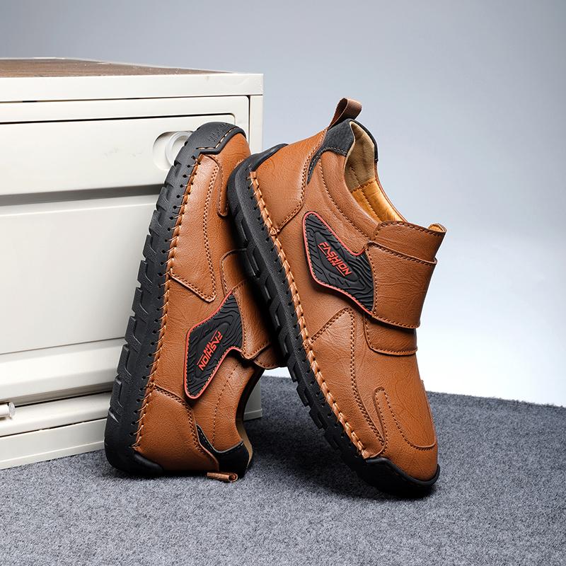 2024 Men Leather Casual Walking Shoes New Arrival Mens Comfortable Loafers Mens All-match Slip On Shoes Monk Strap Flats