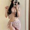 TAKU Korean Style Girlish Slim-Fit Swimsuit Set: Three-Piece Cover-Up with Split Design for Small Busts, Perfect for Vacations and Hot Springs.