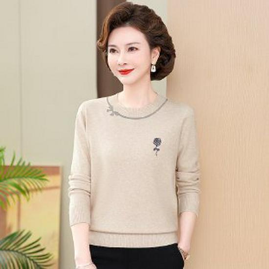 

Mother s Spring Knitted Top: Stylish 2026 Sweater for Middle-Aged & Elderly Women - Perfect Autumn/Winter Base Layer XXL бежевий