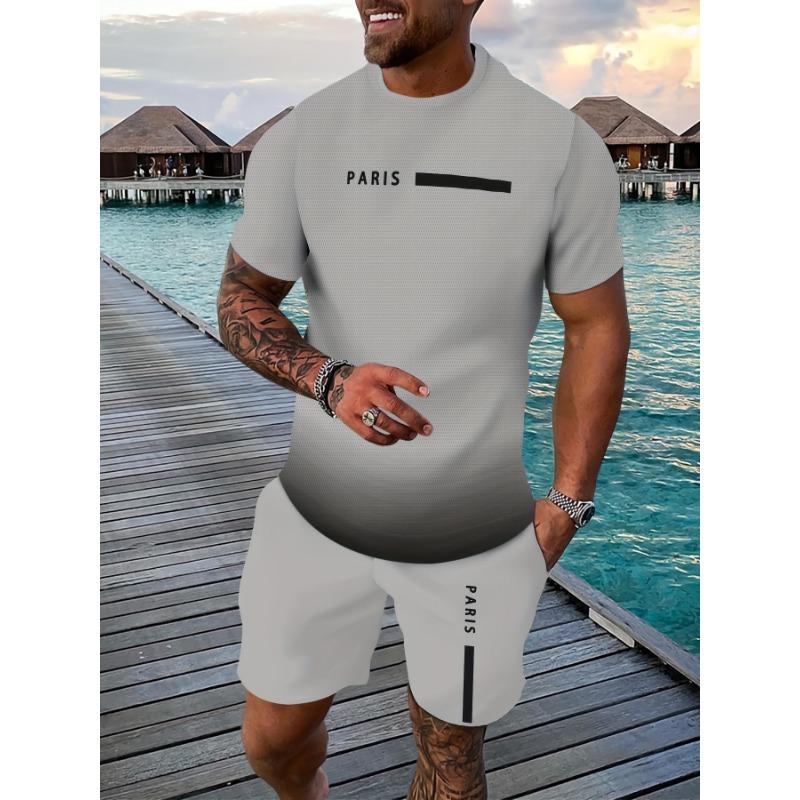 Lässiger Sportanzug atmungsaktiv Outdoor Freizeit Herren T-Shirt Fünf-Viertel-Hosen-Anzug Sommer 3D-Druck Anzug für Herren und Erwachsene