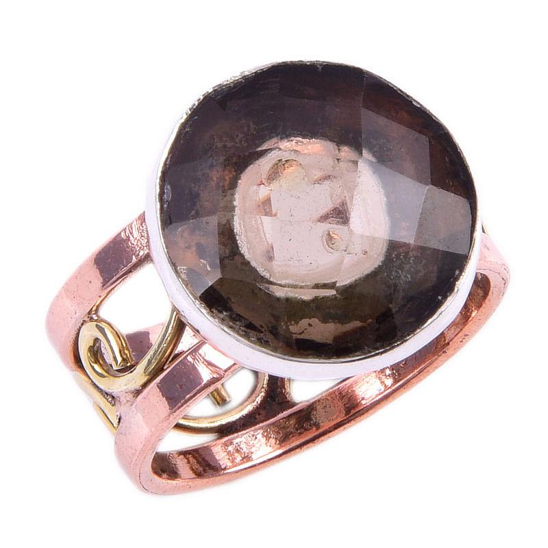 Natural Smoky Quartz Gemstone 925 Sterling Silver Jewelry Two Tone Ring S.7 D4u50