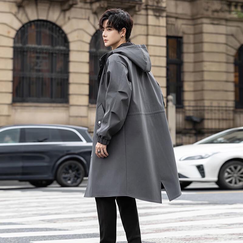ROMON Men's Mid-Length Hooded Trench Coat