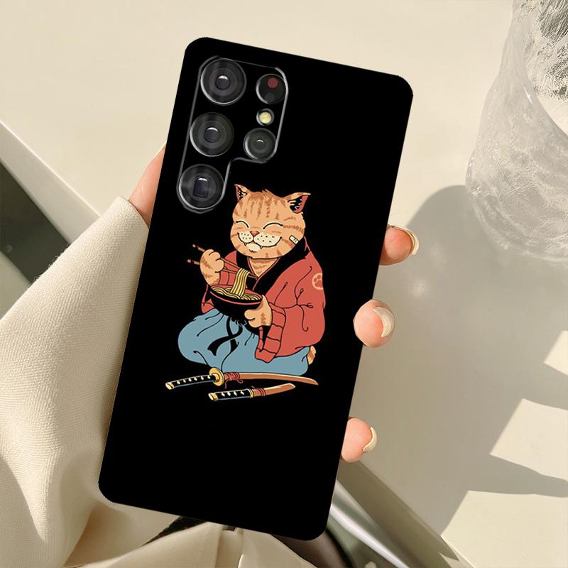 Ukiyo-e Samurai Cat Neko Ramen Case For Samsung Galaxy S23 Ultra S21 S22 S24 S25 Ultra S9 S10 Plus S25 FE S20 FE Back Cover