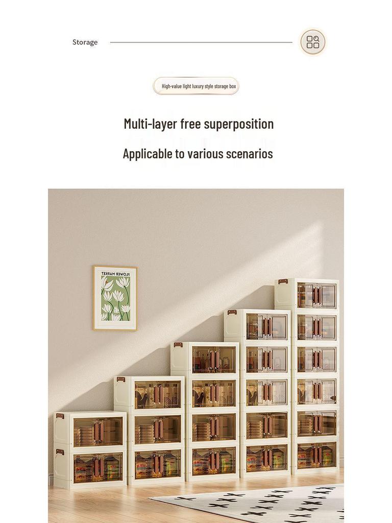 Wielowarstwowy Składany Plastikowy Stojak do Przechowywania Przekąsek i Drobiazgów z Podwójnymi Drzwiczkami