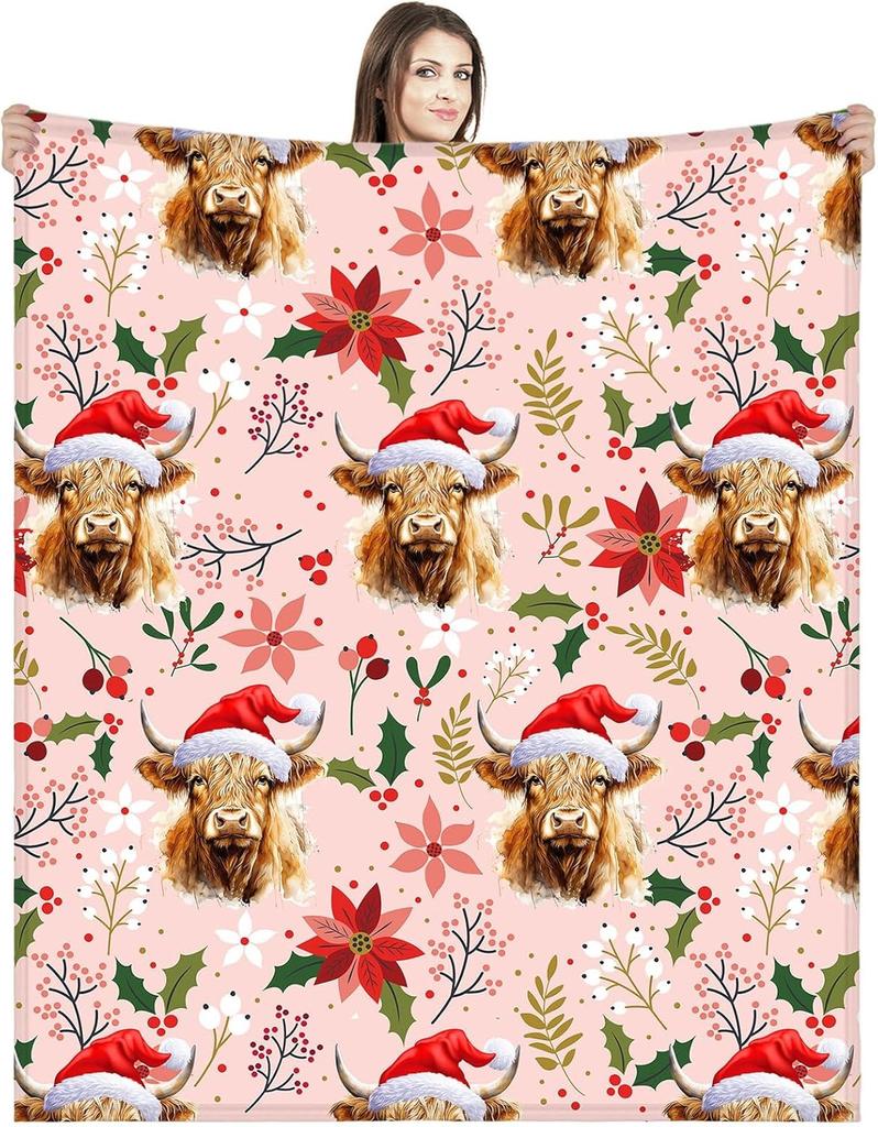 1PC Christmas Throw Blanket Santa Snowman Bed Blanket Winter Snowflake Blanket Warm Cozy Fuzzy Plush Couch Blanket Holiday Decor