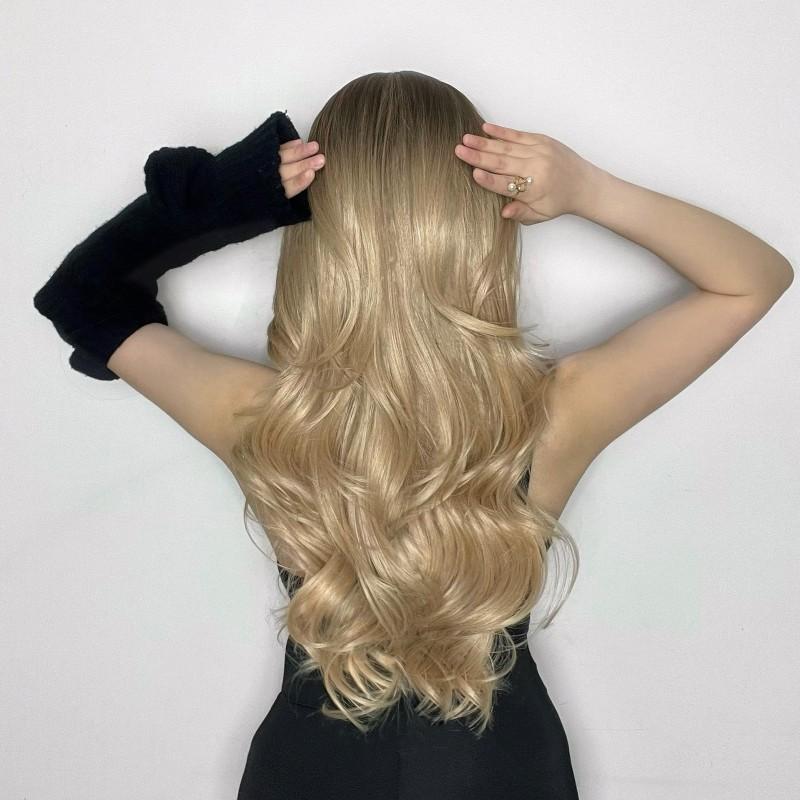 Ombre Braun Blonde Perücke Lange Wellenförmige Mittelteil Kostüm Cosplay Party Synthetische Perücke für Frauen Afro Hitzebeständige Faser