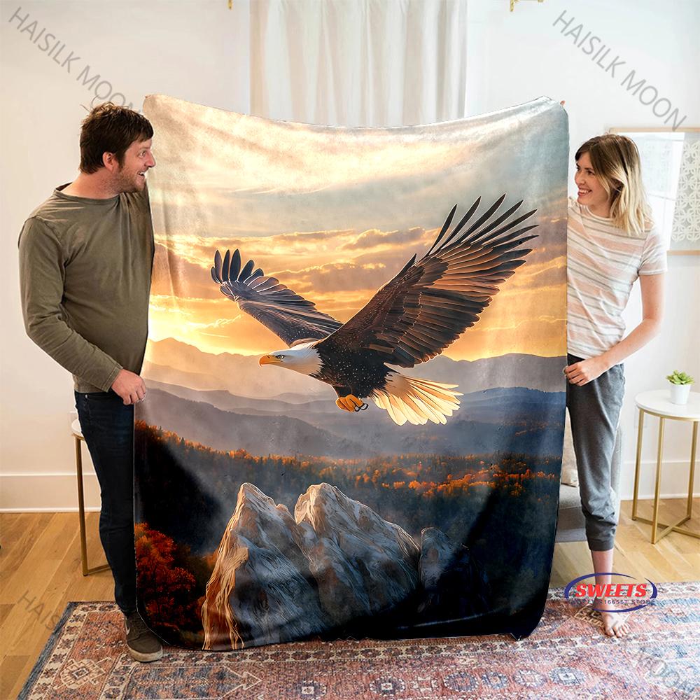 6 Sizes Classic Bald Eagle Print Soft Cozy Flannel Blanket Decor for Couch Sofa Bed Travel Camping Next Day Shipping Great Gift