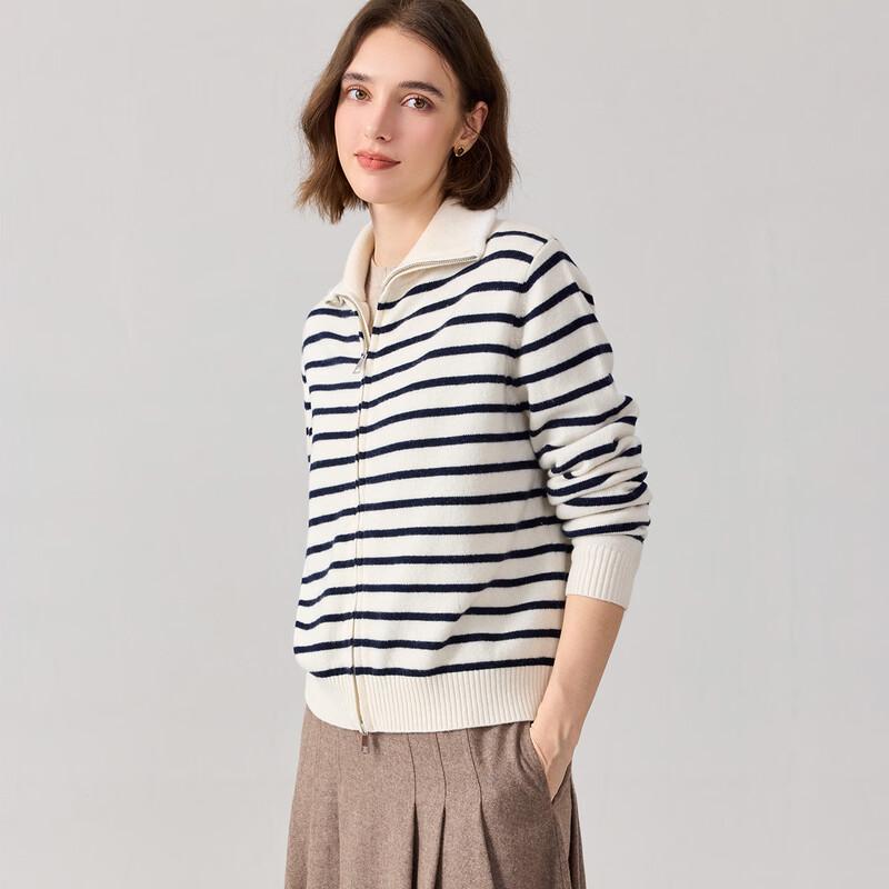 Snowforte Women's Minimalist Striped Wool-Cashmere Knit Cardigan