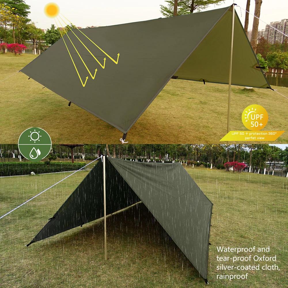 19 Hang Point Tarp Waterpoof Survival Bushcraft Sun Shelter Beach Shade Tent Outdoor Canopy Backpacking Tourist Awning 4x4 3x3m