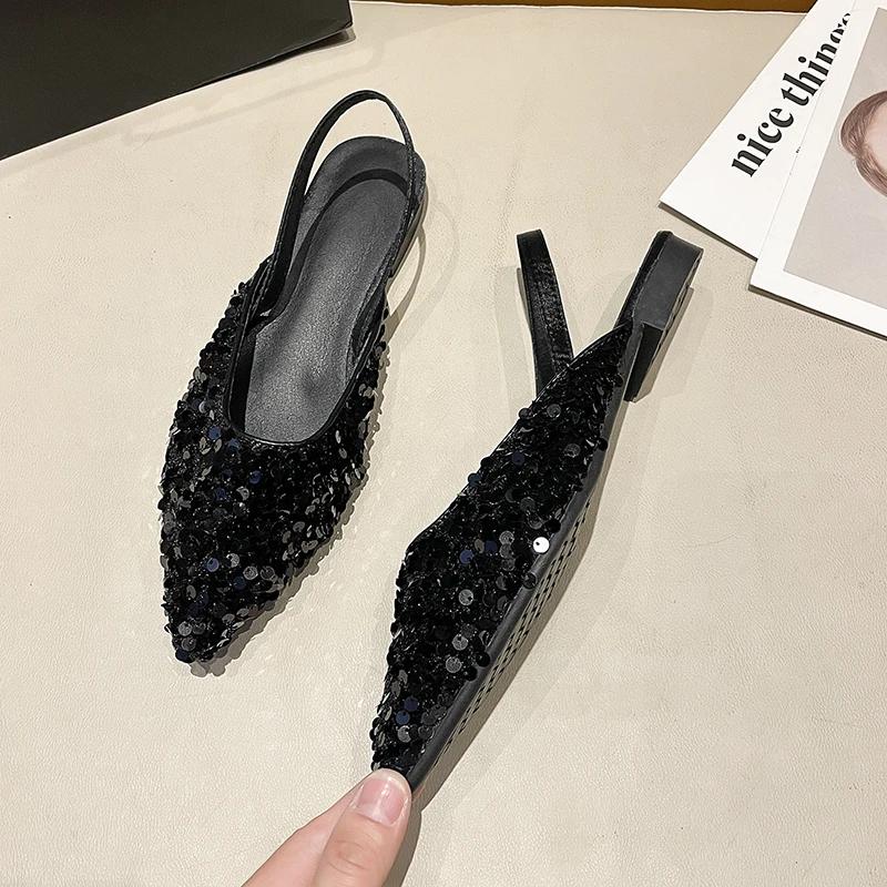 Fashion 2025 New Summer Women Cover Toe Sandals Fashion Sequin Slip On Shoes Ladies Elegant Party Dress Flats Sandalias