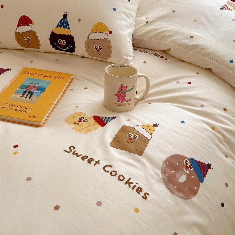 Pure Cotton Bedding Four-piece Set Cartoon Floral Bed Sheet Quilt Cover Pillowcase Set