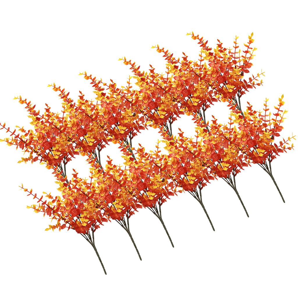 Set Of 12 Artificial Fall Leaf Branches Eucalyptuses Stems Table Centerpieces and Seasonal Decoration Plant Ornament