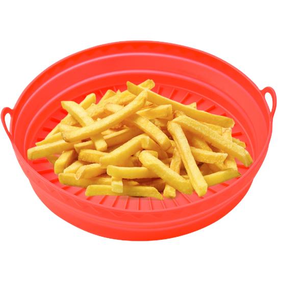 Round Silicone Fryer Liner Dual Handles Food Grade BPA Free Heat Resistant Dishwasher Safe Reusable Oven Baking Tray Basket Bowl Kitchen Supplies