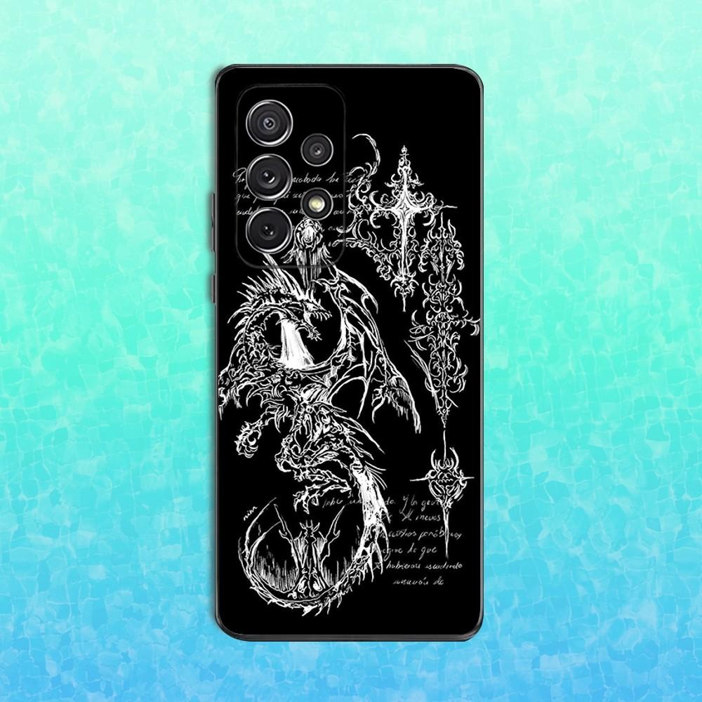 Gothic Cyber Sigil Cross Phone Case For Samsung S25,S24,S23,S22,S21,S20,S10,Ultra,Plus,Lite,FE,Soft Silicone Black Cover
