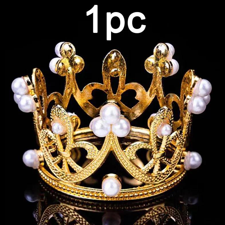 

Pearl Crown Topper for Brithday Cake Decoration Kids baby Headwear Mini Gold Silver Crown Flower Kitchen Home Party Supplies