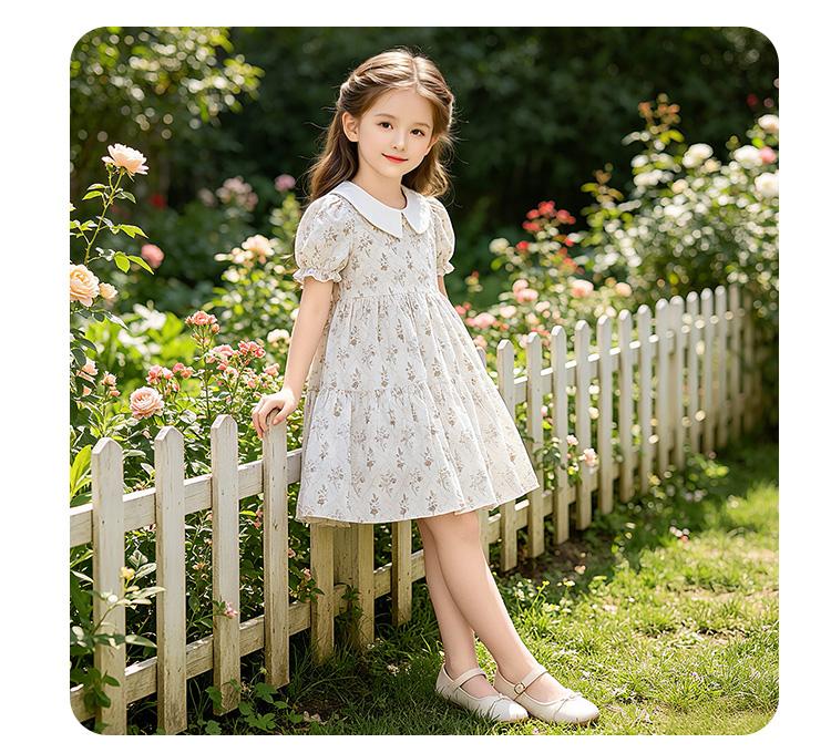 Girls' Summer Pure Cotton Doll Neck Dress