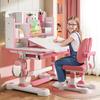 Scrivania e Sedia per Bambini Set, Set per Bambini Regolabile in Altezza con Libreria Cassetto Portaoggetti, Tavolo con Piano Inclinabile a 50 Gradi per Camera da Letto Bambini