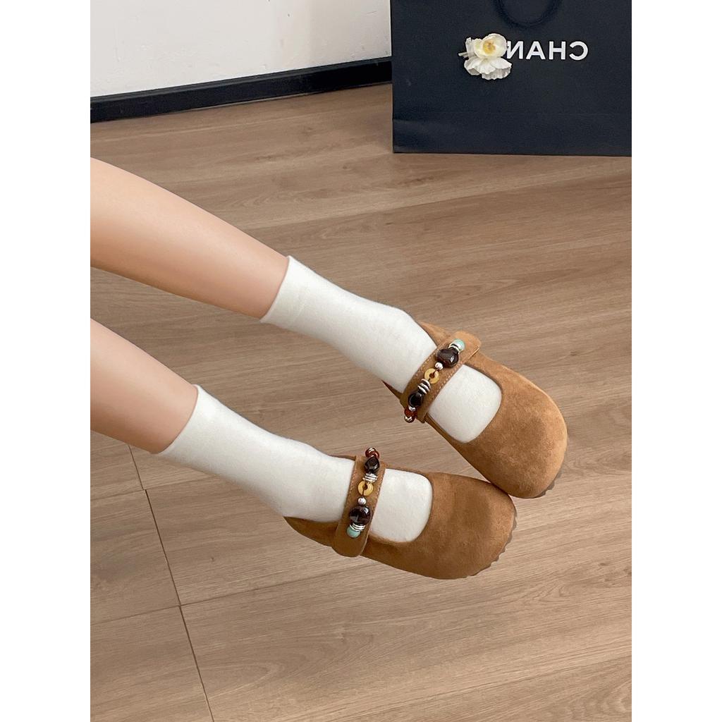 Retro French round head shallow mouth flat sole shoes women's 2025 new autumn versatile skirt Mary Jane shoes