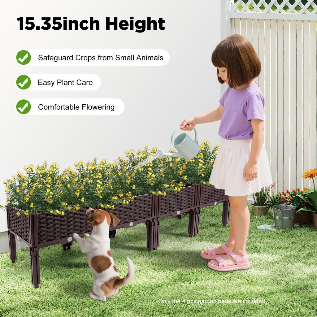 4 Tier Raised Garden Bed Planter Box PP Plastic Elevated Vegetable Flower Herb Grow Box for Patio Balcony Backyard