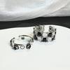 Niche Design Checkerboard Zircon Ring Retro Light Luxury High-End Ring Love Open Index Finger Ring
