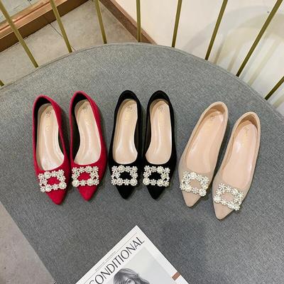 2024 Spring Summer Women Ballet Flats Elegant Ladies Pointed Toe Fashion Flat Shoes Soft Comfortable Big Size 42 Black Red