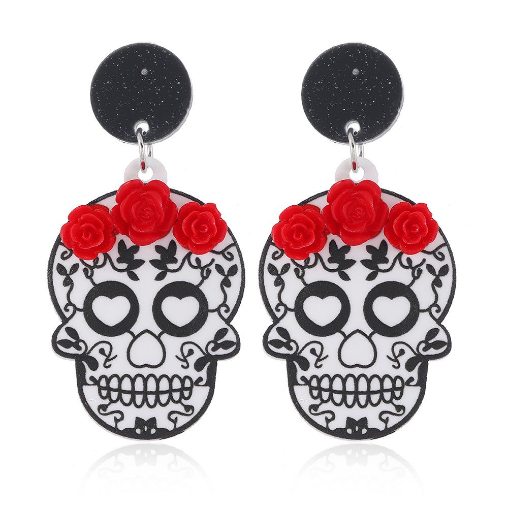 Skull Rose Gothic Acrylic Earrings for Halloween