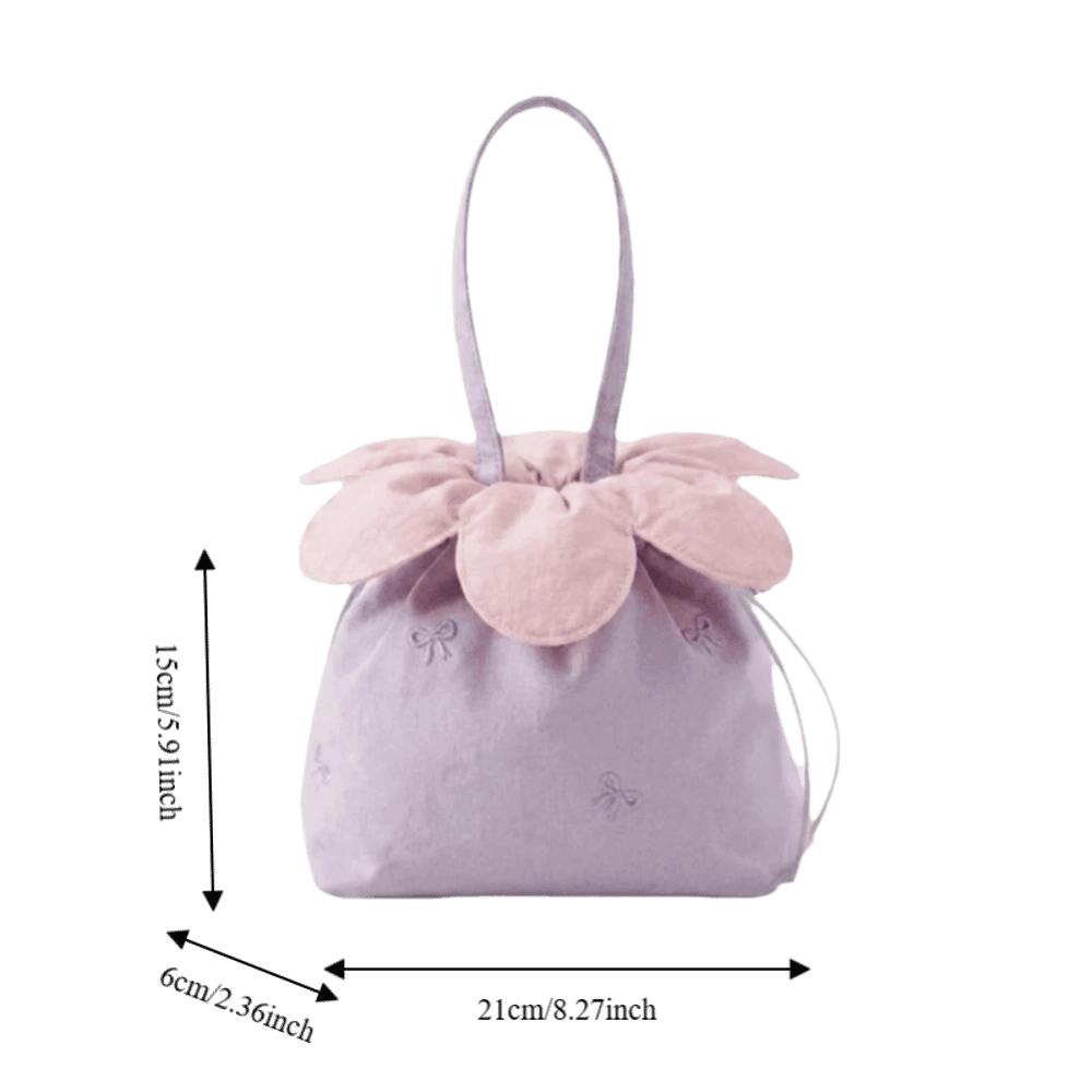 Bow Printed Flower Drawstring Handbag Polyester Storage Bag Vintage Polka Dot Tote Bag  Shopping
