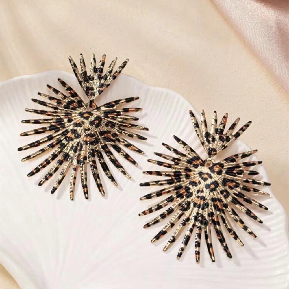 Náušnice s punkovými přehnanými velkými vějíři pro ženy Vintage leopardí tisk Geometrické designové náušnice dárky
