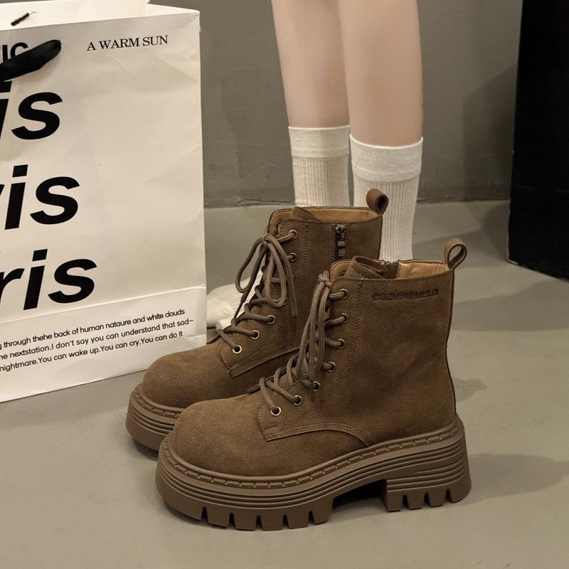 British Martin boots women's autumn 25 new high-heeled retro short boots thick-soled with skirts popular big yellow boots women