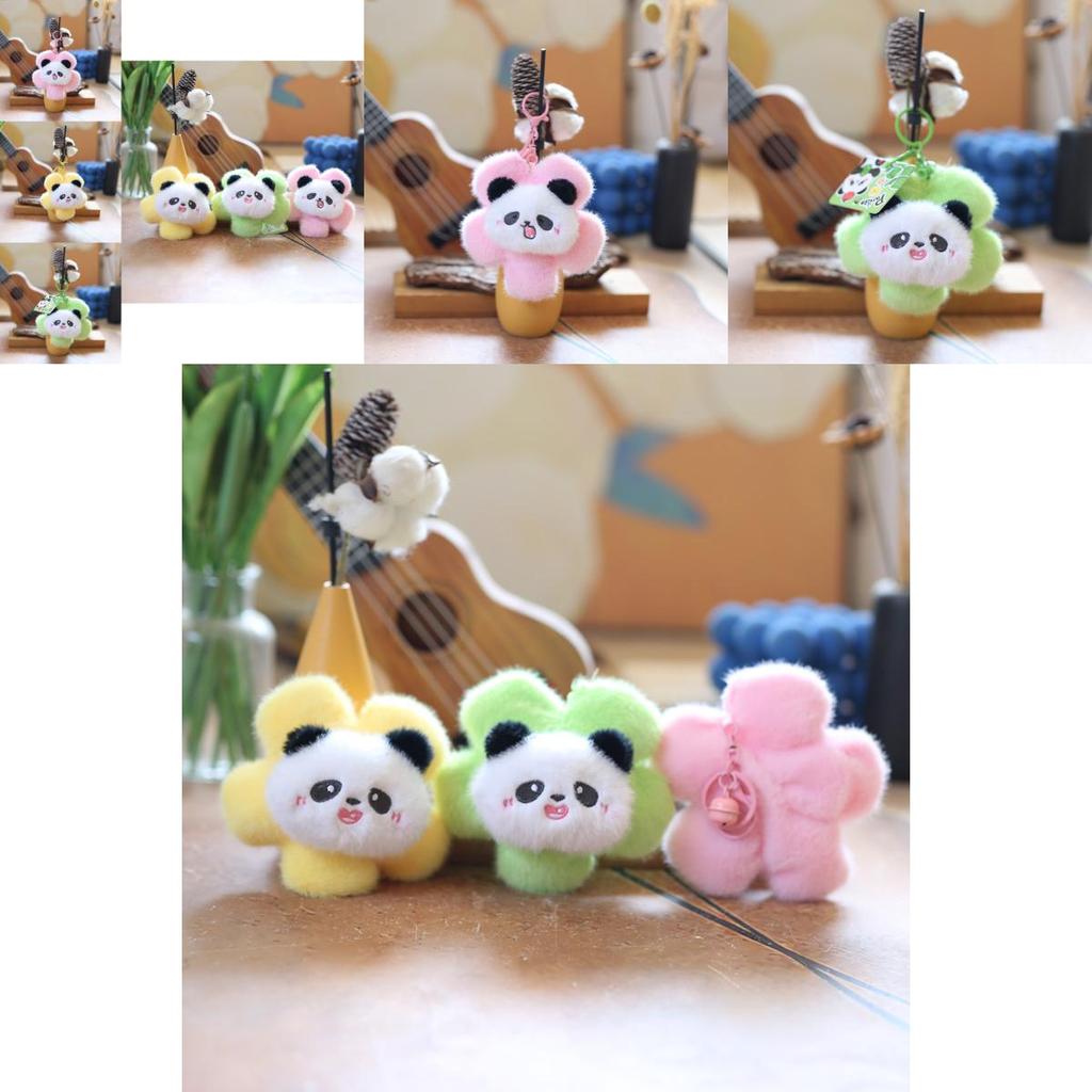 Cute Sunflower Panda Plush Toy Keychain Fluffy Cartoon Animal Bag Accessory