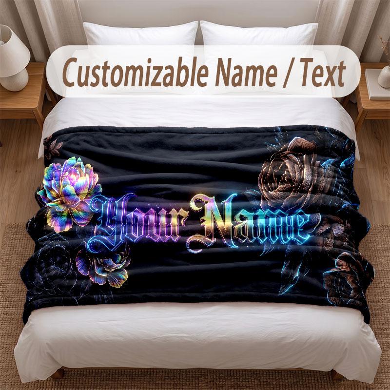 Floral Garden Theme Soft Blanket Personalized Custom Name Text Print Warm Blanket Home Sofa Bedroom Decor