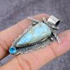 Natural Republic Larimar, Topaz Gemstone 925 Sterling Silver Pendant 2.25" ET-1436