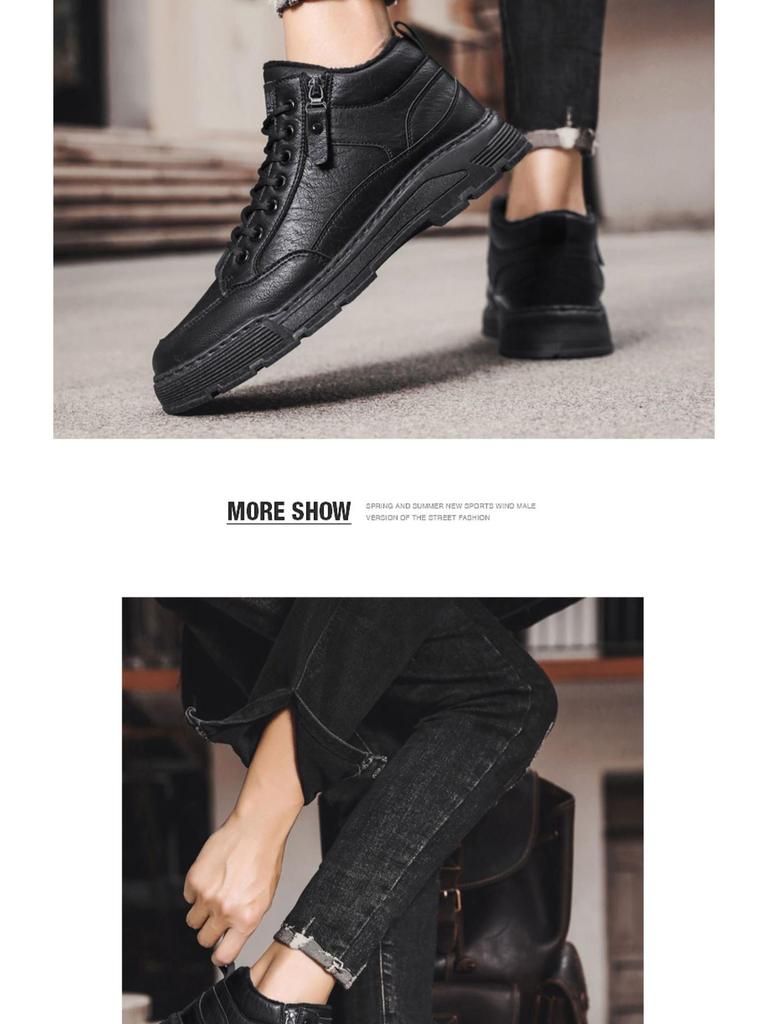 Men's Winter Velvet-Lined Leather Workwear Shoes - Retro Soft Bottom Low-Top Casual Martin Style