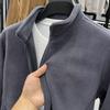 Autumn Polar Fleece Cardigan Sweatshirts Men's Stand Up Collar Zipper Jackets Y2K Vintage Solid Color Coats Basic Tracksuit