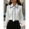 Spring and Autumn Women's Fashion Tie Lapel Design Casual Commute Long-sleeved Shirt
