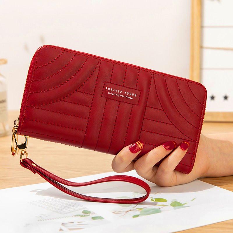 Korean Style Women's Long Zipper Wallet, Spliced Contrast Color with Tassel, Rivet Design, Large Screen Mobile Phone Holder.